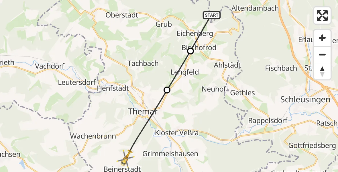 Flugroute Rettungshubschrauber Eichenberg - Beinerstadt, 24 August 2026, 16:43