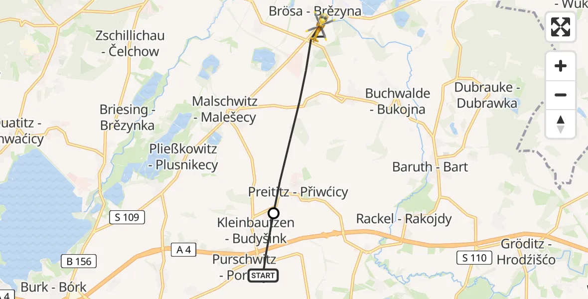 Flugroute Rettungshubschrauber Kubschütz - Malschwitz, 24 August 2026, 16:48