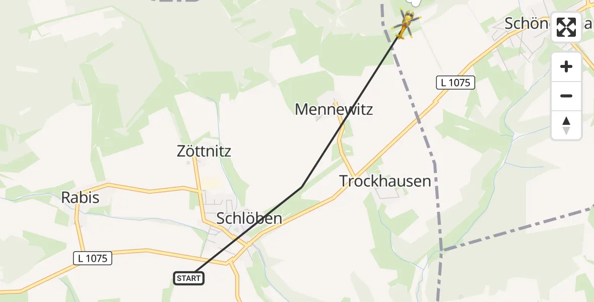 Flugroute Rettungshubschrauber Schlöben - Schlöben, 24 August 2026, 16:49