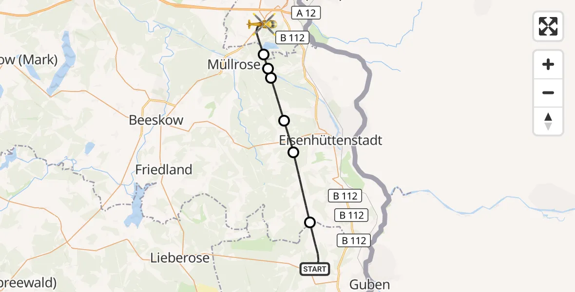 Flugroute Rettungshubschrauber Schenkendöbern - Frankfurt (Oder), 24 August 2026, 16:56