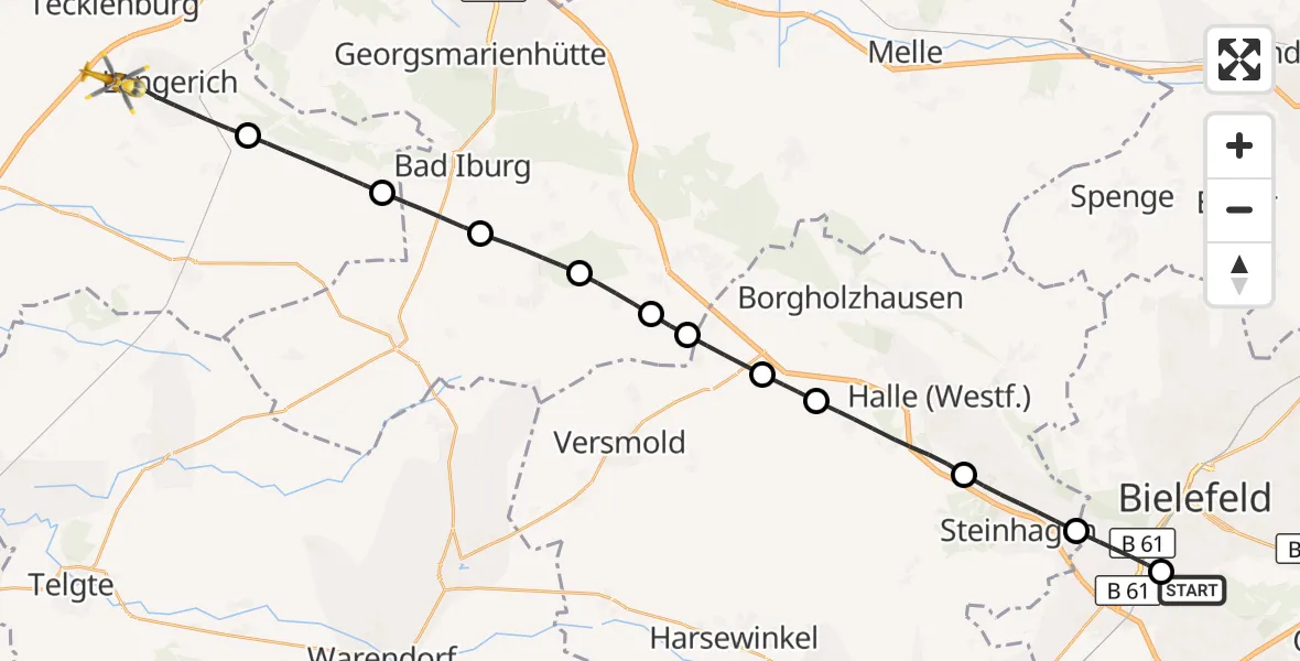 Flugroute Rettungshubschrauber Luftrettungszentrum Bielefeld - Lengerich, 24 August 2026, 17:01