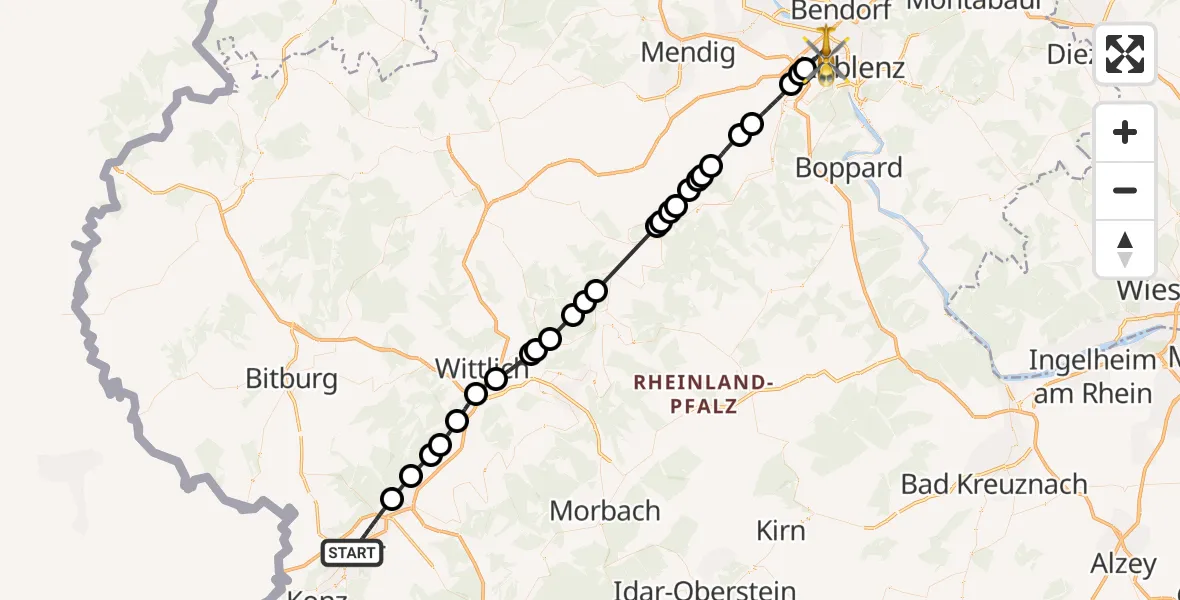 Flugroute Rettungshubschrauber Trier - Koblenz, 24 August 2026, 17:11