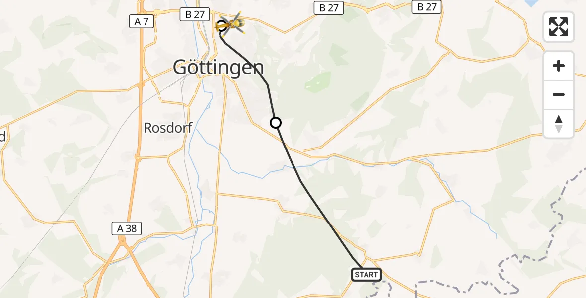 Flugroute Rettungshubschrauber Gleichen - Göttingen University Clinic Hubschrauberlandeplatz, 24 August 2026, 17:11