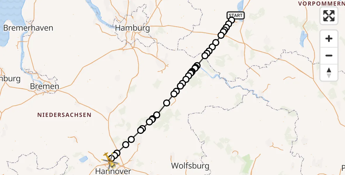 Flugroute Rettungshubschrauber Schwerin - Flughafen Hannover, 24 August 2026, 17:18