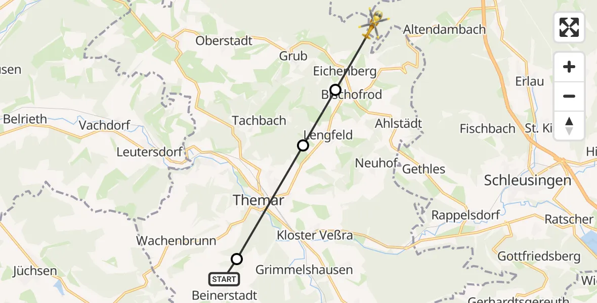 Flugroute Rettungshubschrauber Beinerstadt - Schleusingen, 24 August 2026, 17:18