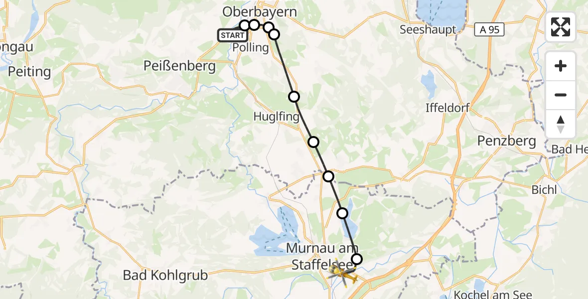 Flugroute Rettungshubschrauber Polling - Murnau a.Staffelsee, 24 August 2026, 17:20