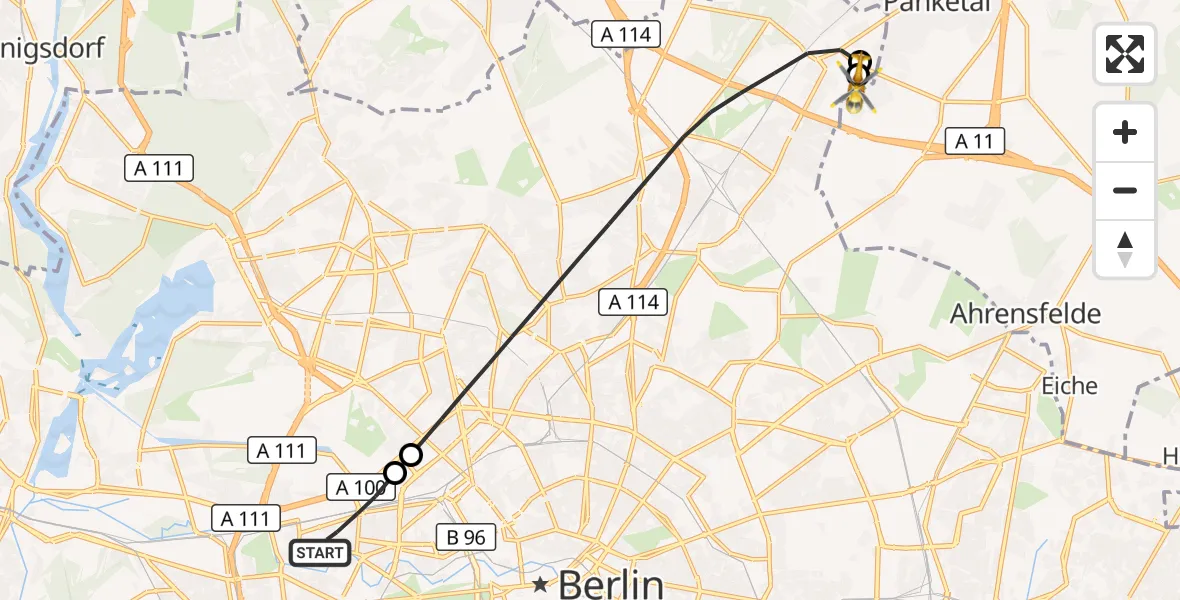 Flugroute Rettungshubschrauber Berlin - Helios Clinic Berlin-Buch, 24 August 2026, 17:20