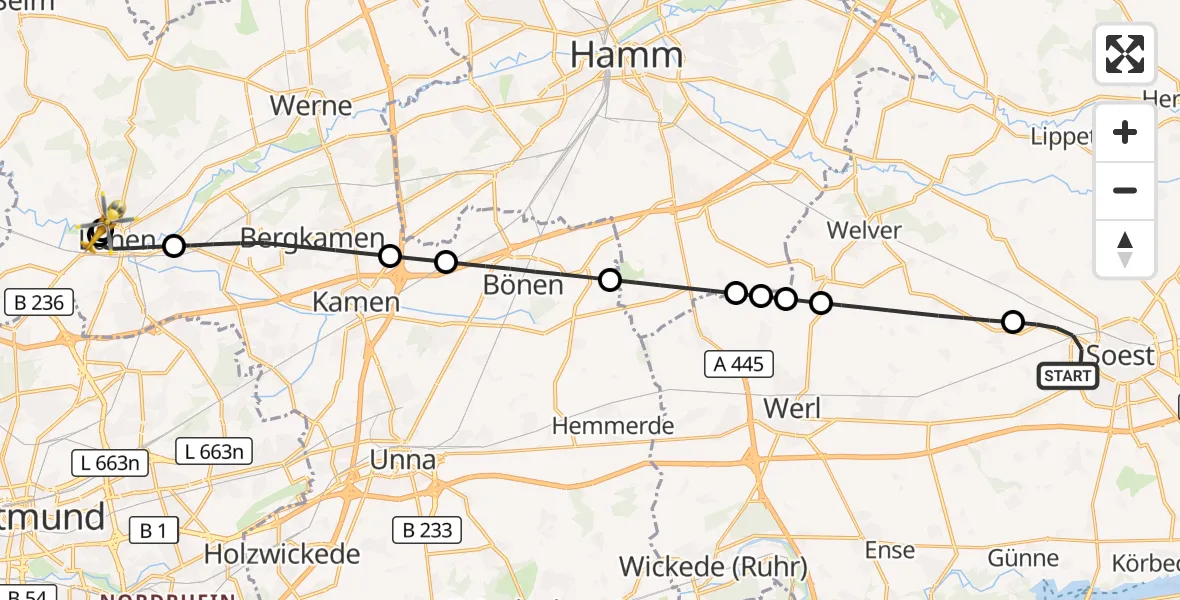 Flugroute Rettungshubschrauber Soest - Sankt Marien Hospital, 24 August 2026, 17:21