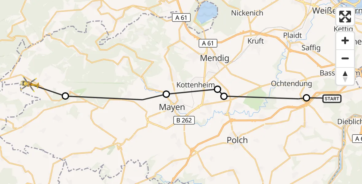 Flugroute Ambulanzhubschrauber Kobern-Gondorf - Baar, 24 August 2026, 17:22
