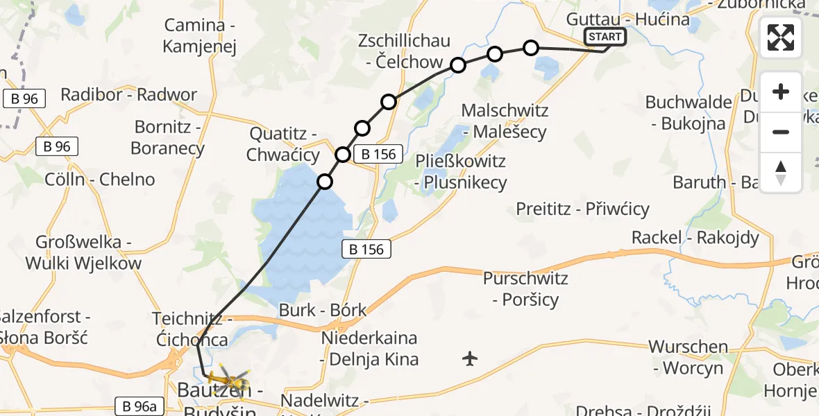 Flugroute Rettungshubschrauber Malschwitz - Bautzen, 24 August 2026, 17:26