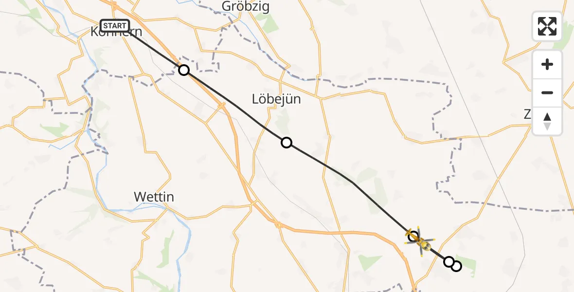 Flugroute Rettungshubschrauber Könnern - Landsberg, 24 August 2026, 17:32
