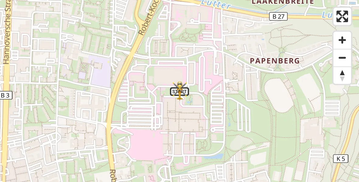 Flugroute Rettungshubschrauber Göttingen University Clinic Hubschrauberlandeplatz - Göttingen University Clinic Hubschrauberlandeplatz, 24 August 2026, 17:32