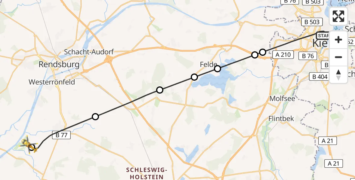 Flugroute Ambulanzhubschrauber Kiel - Hörsten, 24 August 2026, 17:35