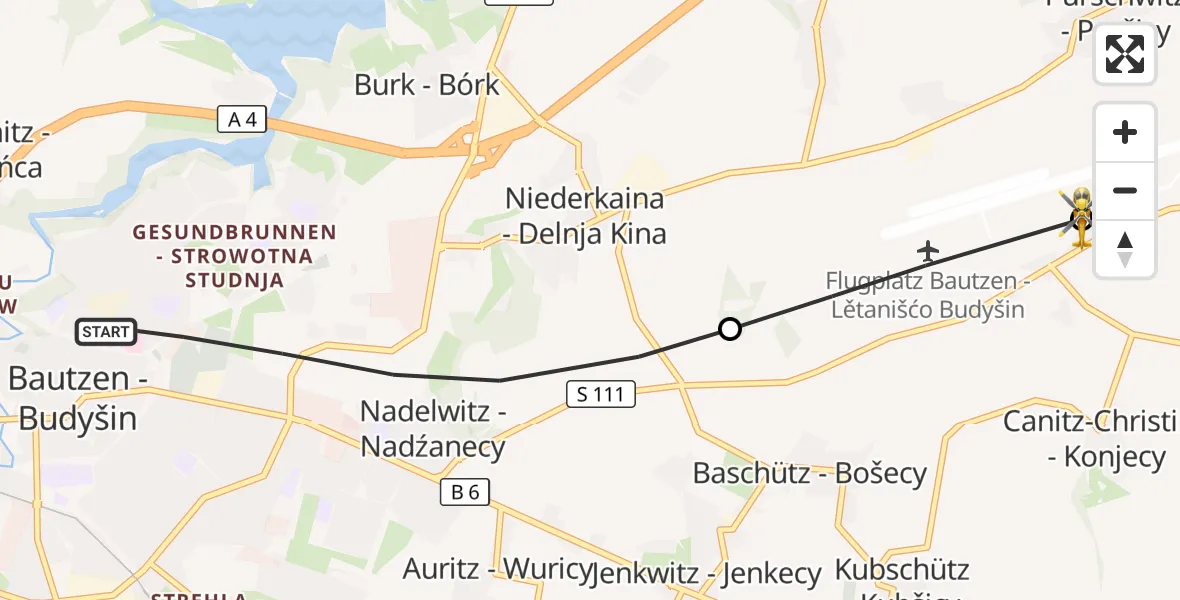 Flugroute Rettungshubschrauber Bautzen - Bautzen Flugplatz, 24 August 2026, 17:53