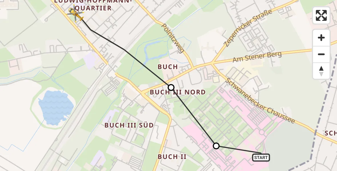 Flugroute Rettungshubschrauber Helios Clinic Berlin-Buch - Berlin, 24 August 2026, 17:55