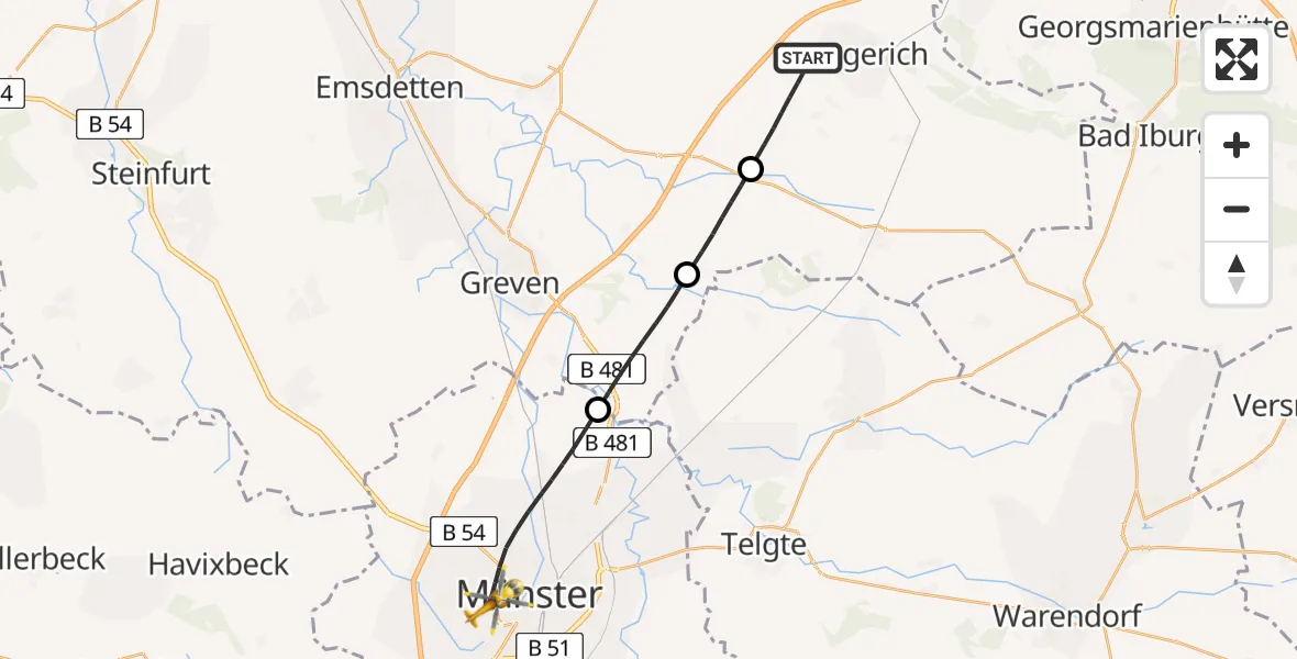 Flugroute Rettungshubschrauber Lengerich - Münster, 24 August 2026, 17:58