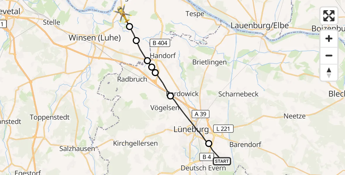 Flugroute Rettungshubschrauber Wendisch Evern - Drage, 24 August 2026, 18:02