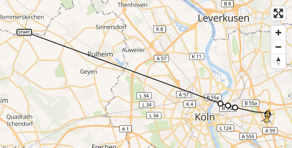 Flugroute Rettungshubschrauber Rommerskirchen - Merheim Hospital, 24 August 2026, 18:06