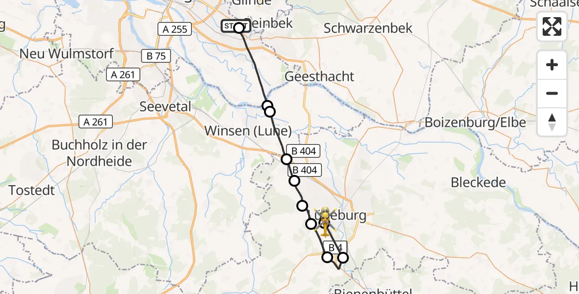 Flugroute Rettungshubschrauber Christoph Hansa ADAC Hubschrauberlandeplatz - Lüneburg, 24 August 2026, 18:42