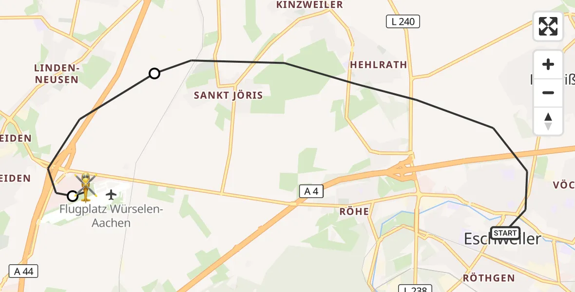Flugroute Rettungshubschrauber Eschweiler - Aachen-Merzbrück Flughafen, 24 August 2026, 18:47