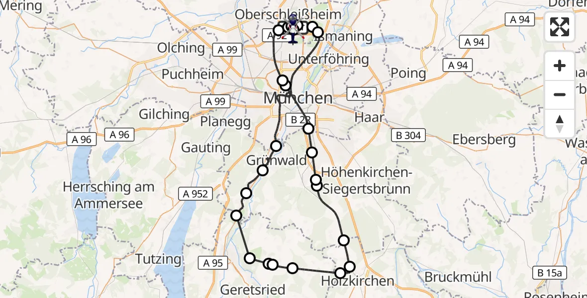 Flugroute Polizeihubschrauber Oberschleissheim Hubschrauberlandeplatz - Oberschleißheim, 24 August 2026, 19:12