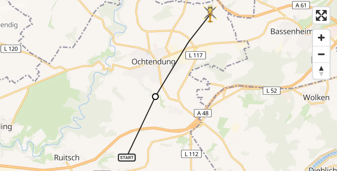 Flugroute Ambulanzhubschrauber Kerben - Ochtendung, 24 August 2026, 19:22