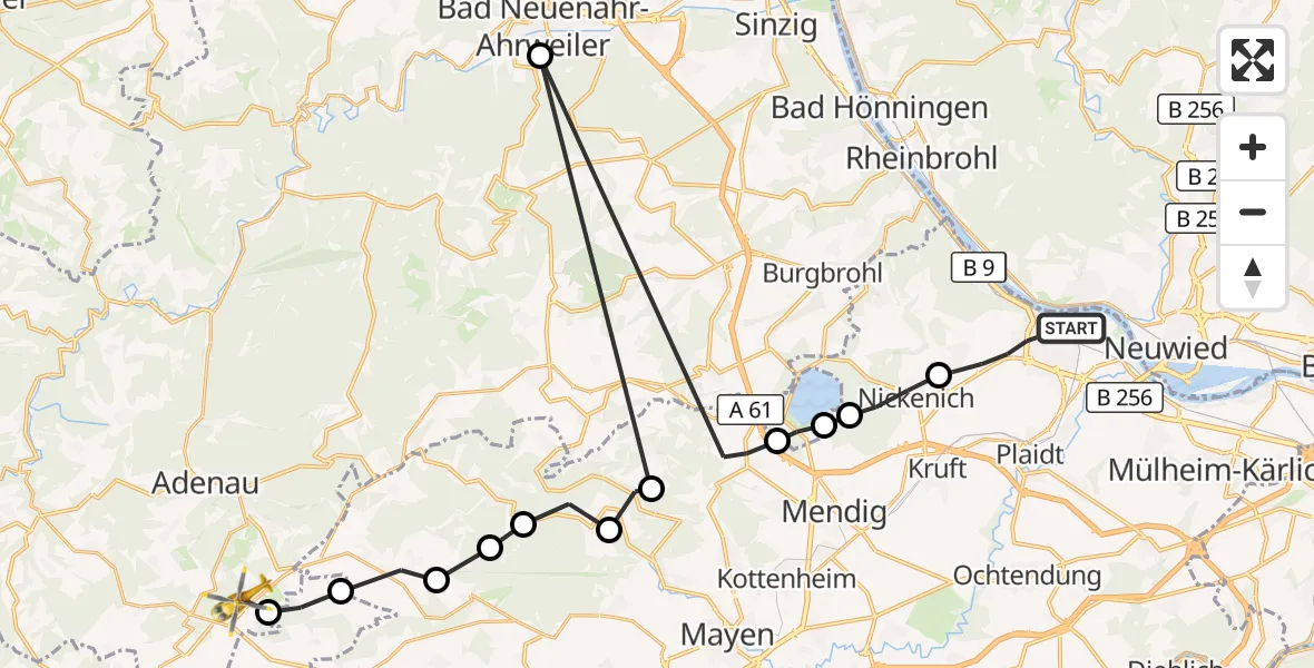 Flugroute Ambulanzhubschrauber Andernach - Nürburg, 24 August 2026, 20:00