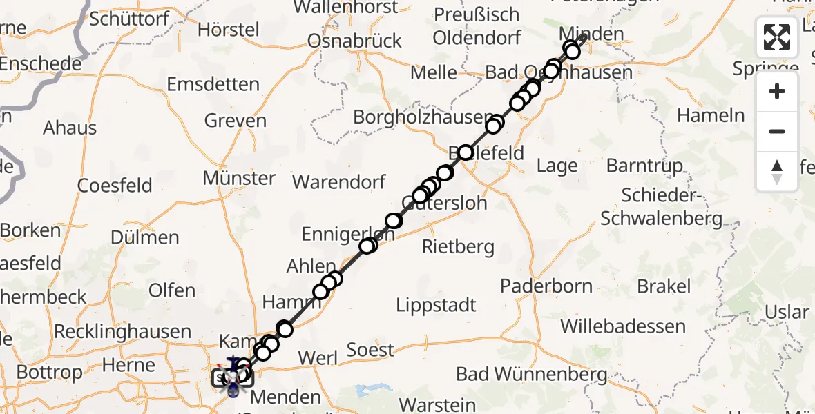 Flugroute Polizeihubschrauber Dortmund Flughafen - Dortmund Flughafen, 24 August 2026, 22:03