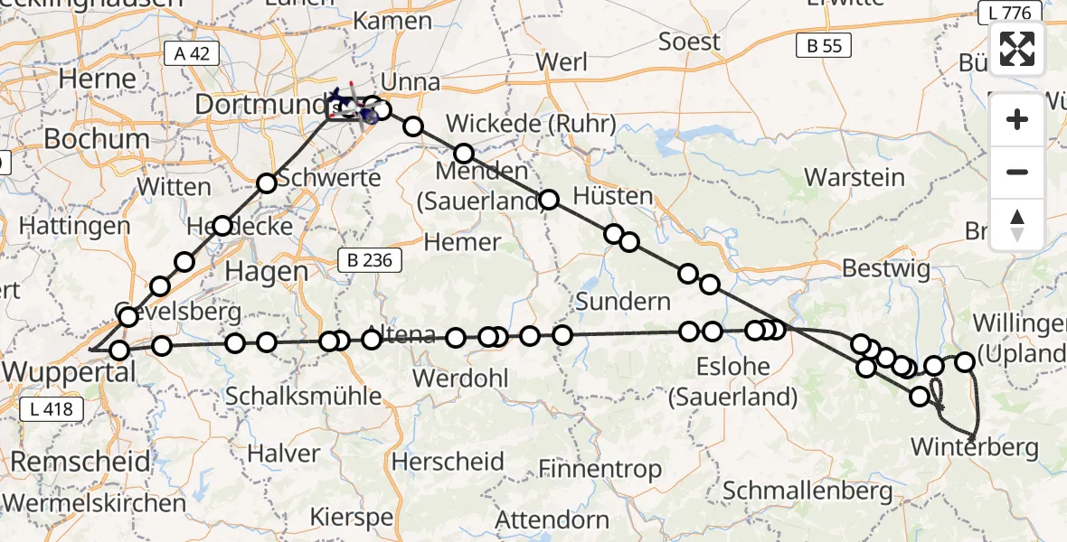 Flugroute Polizeihubschrauber Dortmund Flughafen - Dortmund Flughafen, 25 August 2026, 00:26