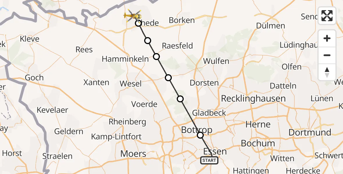 Flugroute Rettungshubschrauber Essen - Bocholt, 25 August 2026, 00:59
