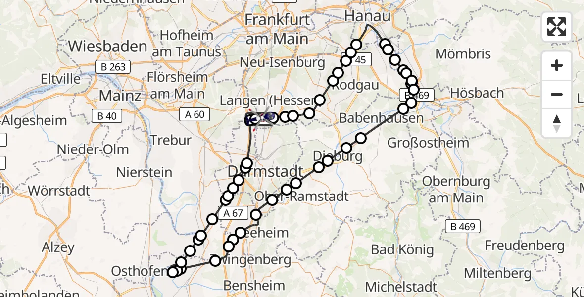 Flugroute Polizeihubschrauber Flughafen Frankfurt-Egelsbach - Flughafen Frankfurt-Egelsbach, 25 August 2026, 04:14