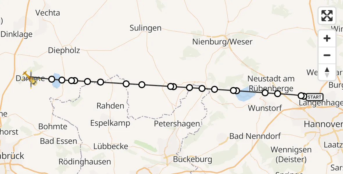 Flugroute Rettungshubschrauber Flughafen Hannover - Damme, 25 August 2026, 05:27