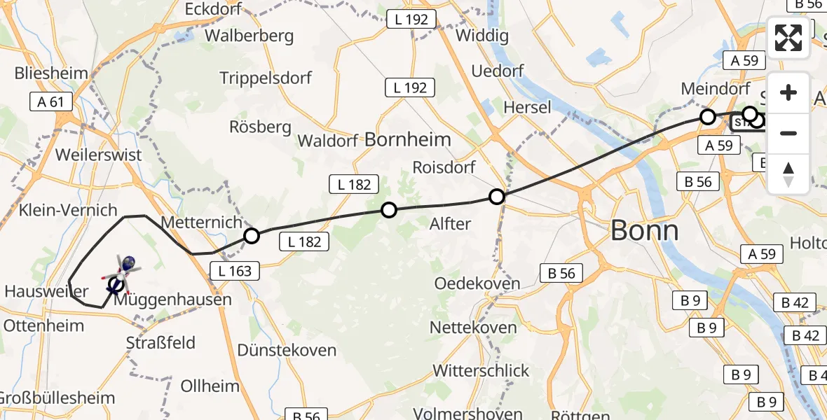 Flugroute Polizeihubschrauber Sankt Augustin - Weilerswist UL, 25 August 2026, 05:34