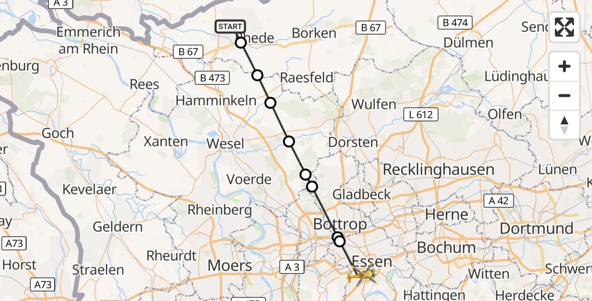Flugroute Ambulanzhubschrauber Bocholt - Essen, 25 August 2026, 05:57