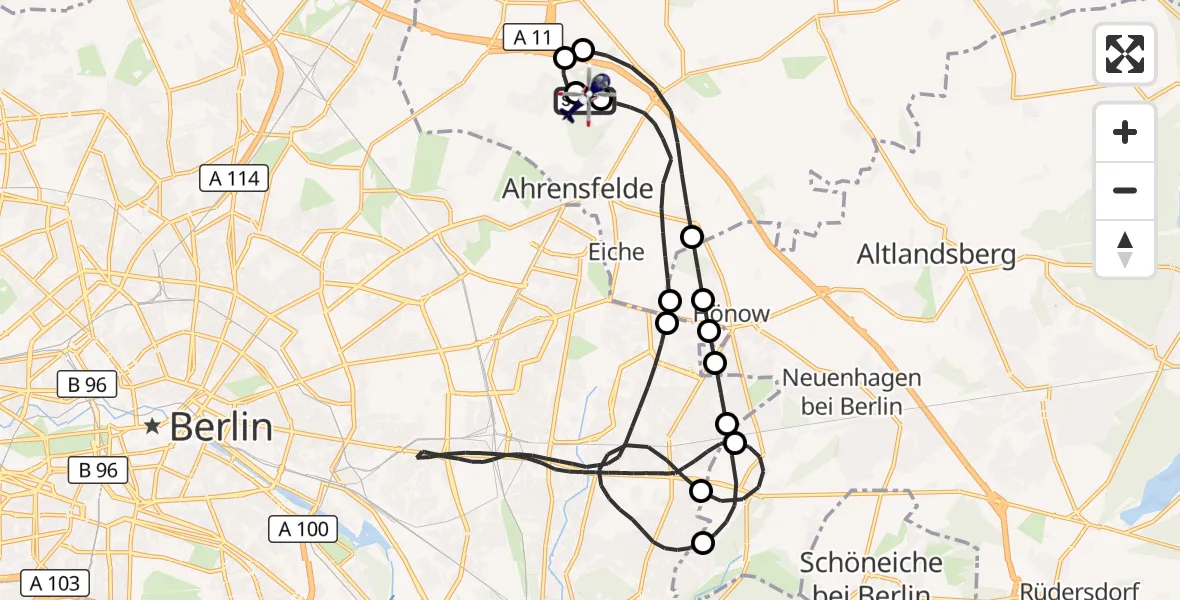 Flugroute Polizeihubschrauber Ahrensfelde Hubschrauberlandeplatz - Ahrensfelde Hubschrauberlandeplatz, 25 August 2026, 06:01