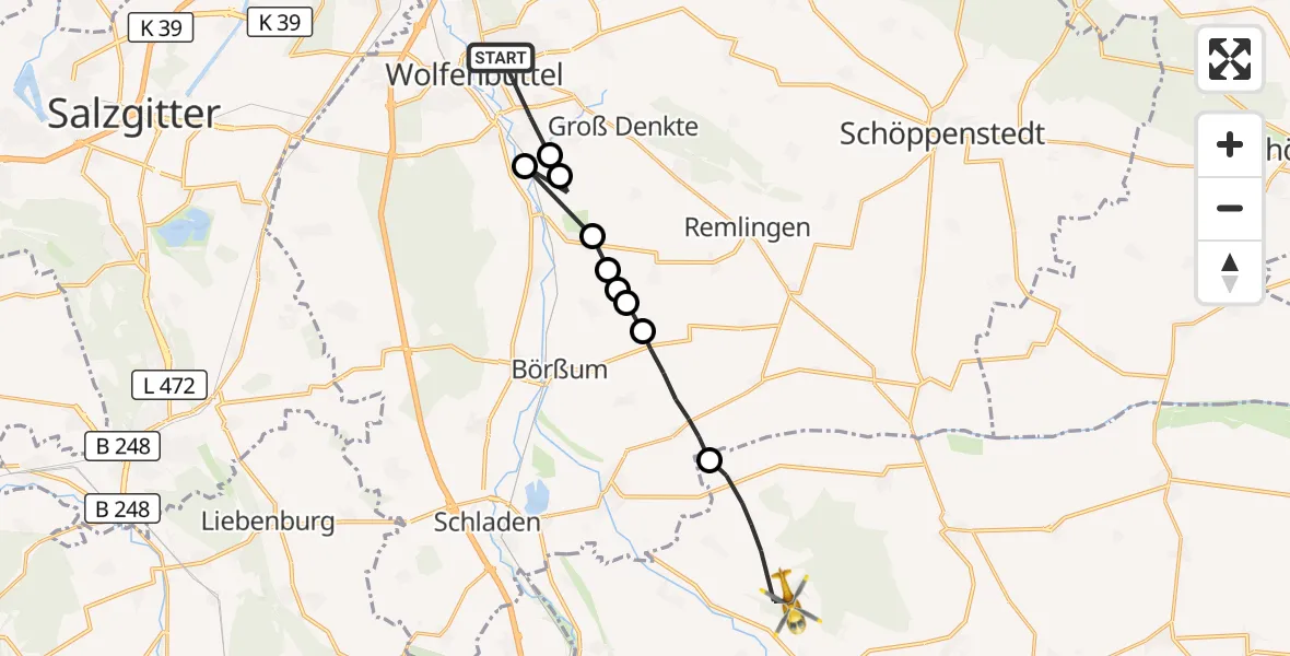 Flugroute Rettungshubschrauber Wolfenbüttel - Osterwieck, 25 August 2026, 06:44