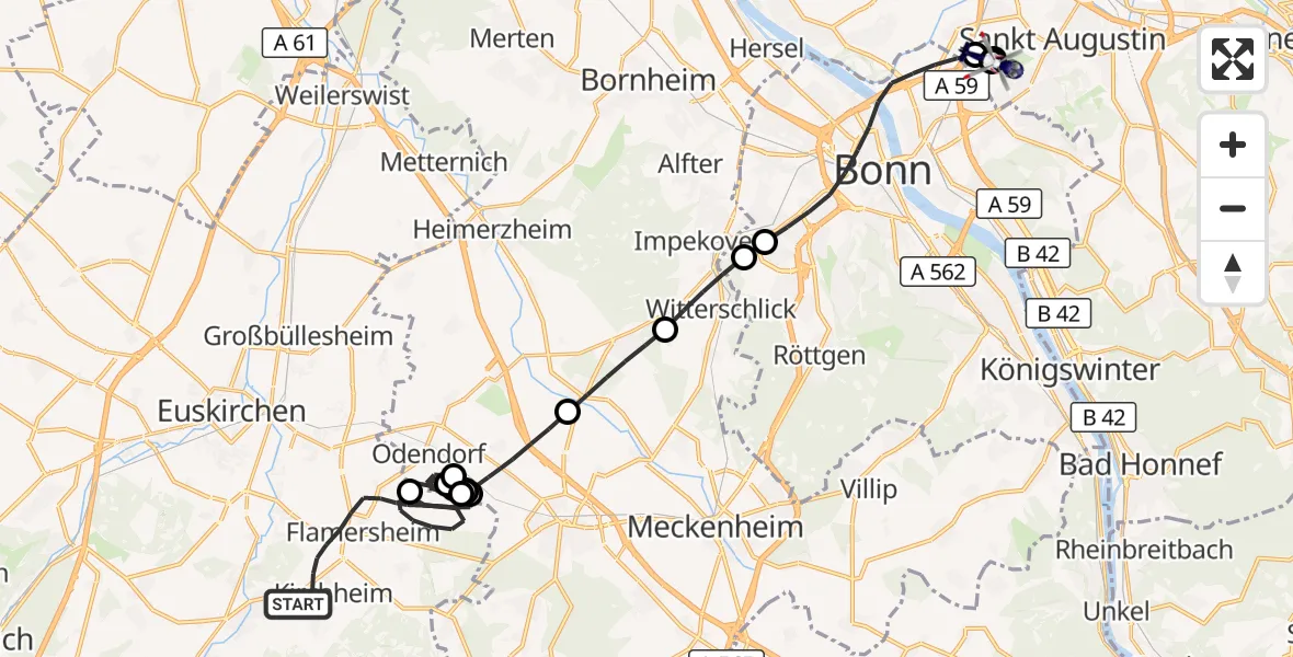 Flugroute Polizeihubschrauber Euskirchen - Sankt Augustin, 25 August 2026, 06:46