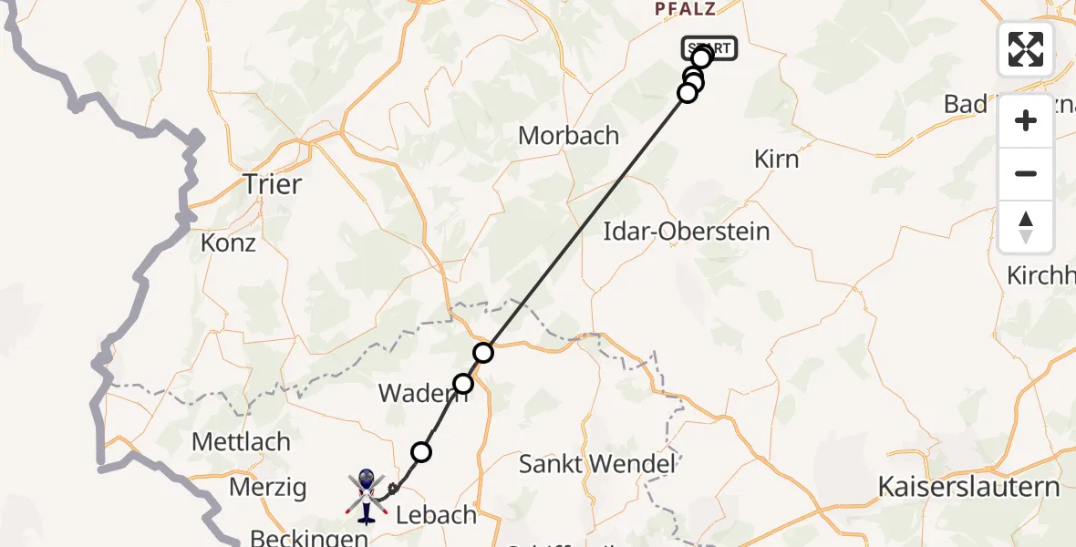 Flugroute Polizeihubschrauber Sohrschied - Schmelz, 25 August 2026, 06:52