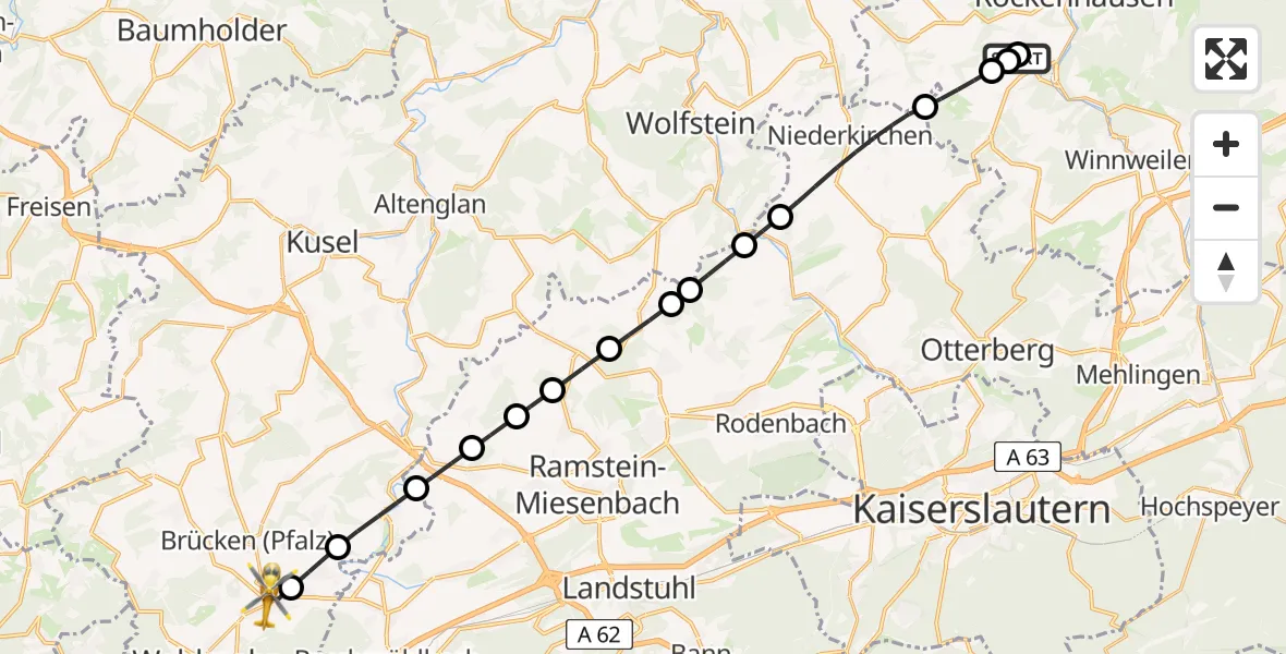 Flugroute Rettungshubschrauber Rockenhausen - Schönenberg-Kübelberg, 25 August 2026, 07:00