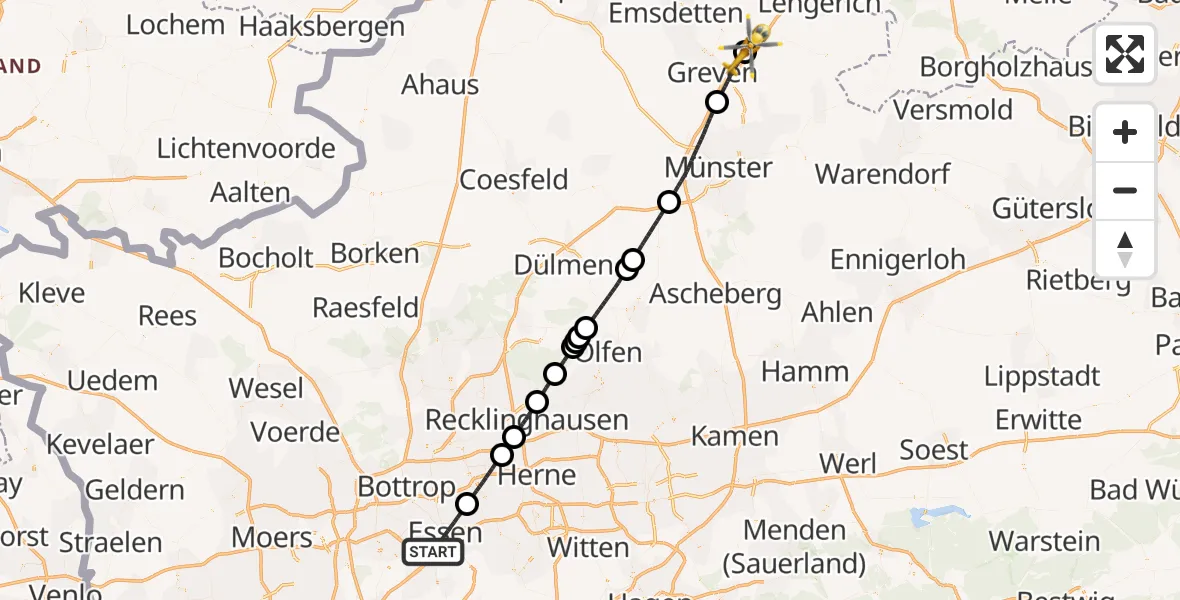 Flugroute Ambulanzhubschrauber Essen - Christoph  Westfalen-ADAC, 25 August 2026, 07:03