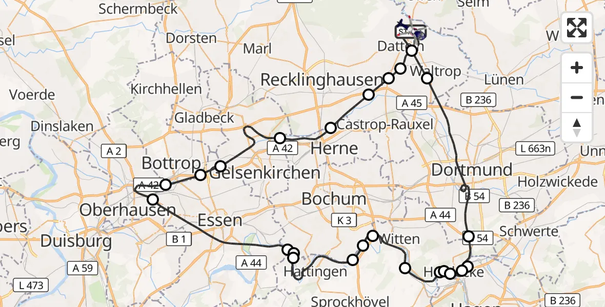 Flugroute Polizeihubschrauber Datteln - Datteln, 25 August 2026, 07:08