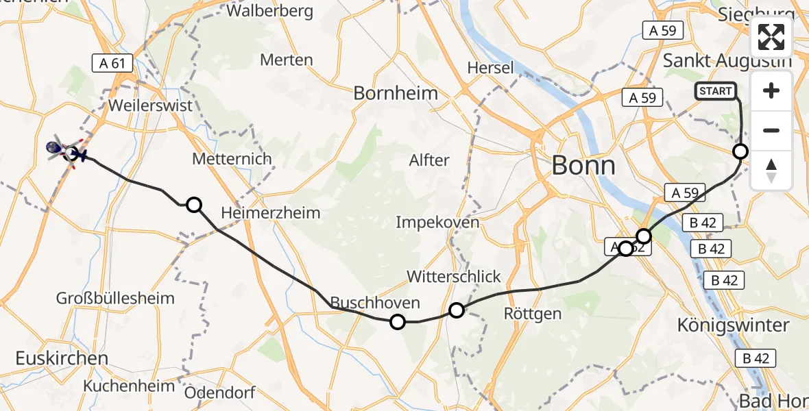 Flugroute Polizeihubschrauber Sankt Augustin - Erftstadt, 25 August 2026, 07:32