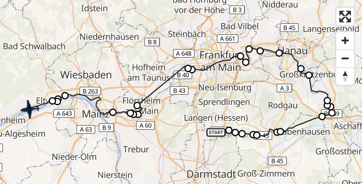 Flugroute Polizeiflugzeug Egelsbach - Eltville am Rhein, 25 August 2026, 07:46