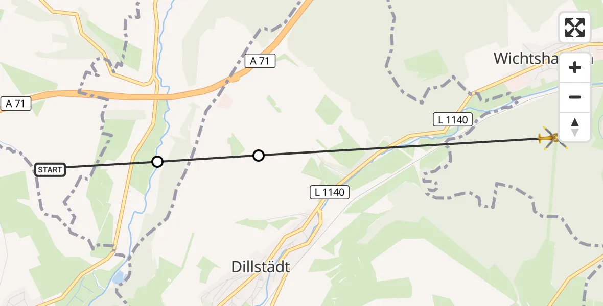 Flugroute Rettungshubschrauber Kühndorf - Suhl, 25 August 2026, 07:50
