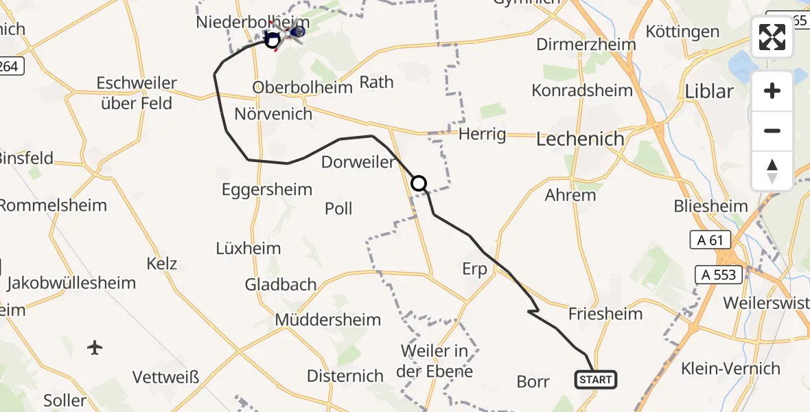 Flugroute Polizeihubschrauber Erftstadt - Militärflugplatz Nörvenich, 25 August 2026, 07:54