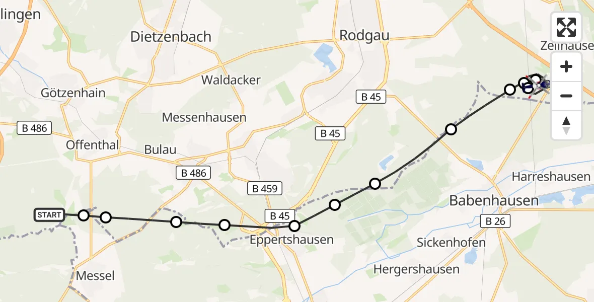 Flugroute Polizeihubschrauber Langen (Hessen) - Mainhausen, 25 August 2026, 08:10