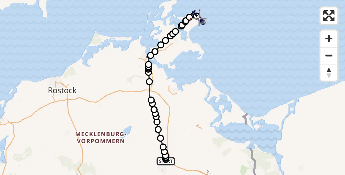 Flugroute Polizeihubschrauber Trollenhagen - Sassnitz, 25 August 2026, 08:10