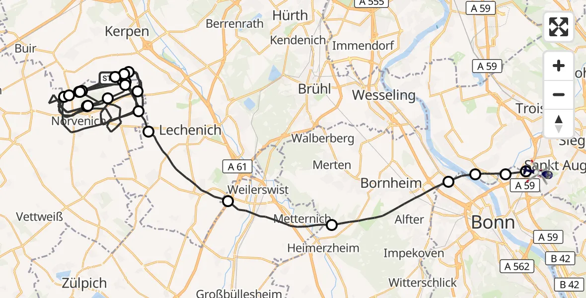 Flugroute Polizeihubschrauber Kerpen - Sankt Augustin, 25 August 2026, 08:13
