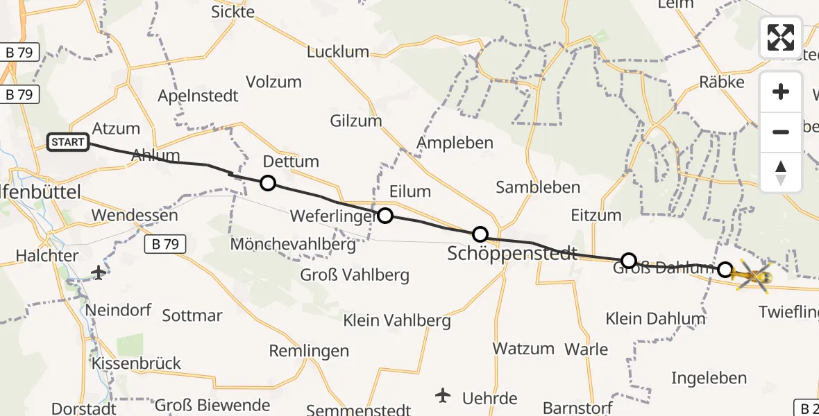 Flugroute Rettungshubschrauber Wolfenbüttel - Söllingen, 25 August 2026, 08:16