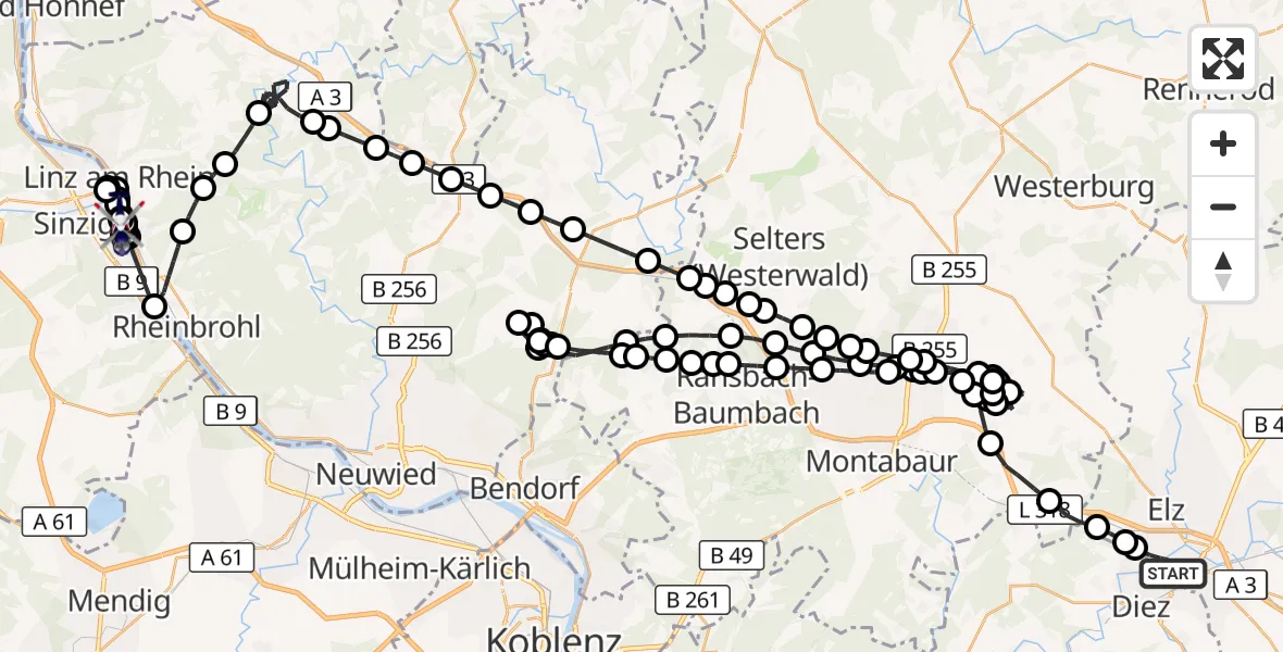 Flugroute Polizeihubschrauber Limburg a.d.Lahn - Sinzig, 25 August 2026, 08:17